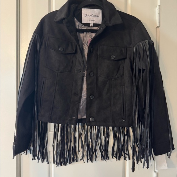 Juicy Couture Black Fringe Trucker Oversized Jacket- Size XS - Picture 2 of 11